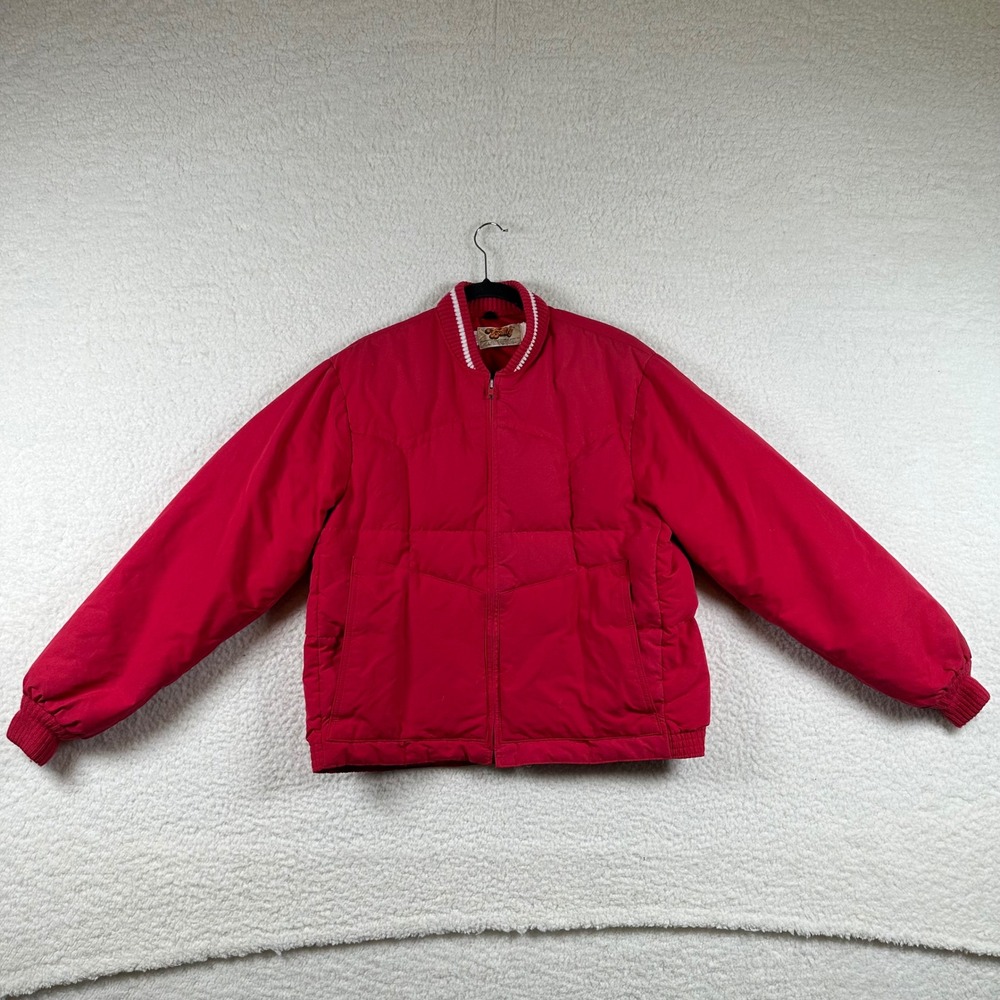 Vintage Comfy Down Puffer Jacket Mens USA Made Quilted Bomber Varsity XL Red